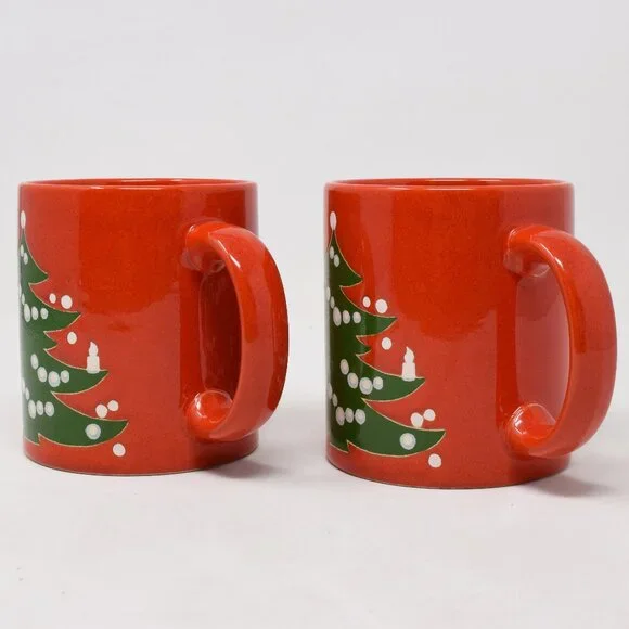 VTG Set Waechtersbach West W Germany Christmas Tree Mug Ceramic Red Green 2 Cups - Picture 4 of 14